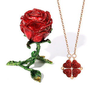 (🎁Valentine's Day pre-sale-30% OFF) 4-Leaf Clover Necklace & Rose Jewelry Box Set